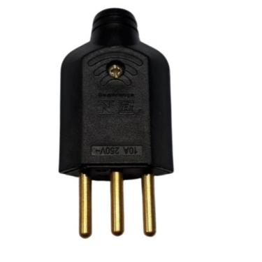 Imagem de Pino de Tomada 10a Macho Maciço 3 Pinos Tripolar Fino 2P+T p/ Cabo Pre