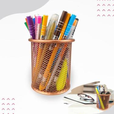 Imagem de Kit organizador de escritorio rose gold, lixeiras aramada, porta canet