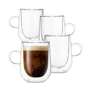 Imagem de Brew To A Tea - Conjunto de 4 Copos de Vidro de Borossilicato, Barril Duplo, Transparente, 150 ml, Perfeito para Bebidas Quentes ou Frias