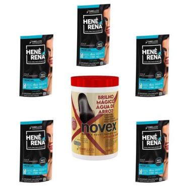 Imagem de Hene Em Gel Rena Preto Azulado 05x180gr Pouch+Brilho Magico Agua Arroz