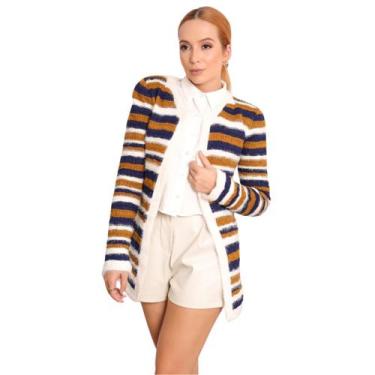 Imagem de Cardigan Tricot Feminino Alongado Inverno Listrado Quentinho - Aymee, 