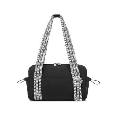 Imagem de Pequena bolsa de ginástica para mulheres, rosa com compartimento molhado, leve, impermeável, fofa para meninas, treino, esportes, viagens, Tiras pretas, Para meninas ou mulheres, esportes, ioga e