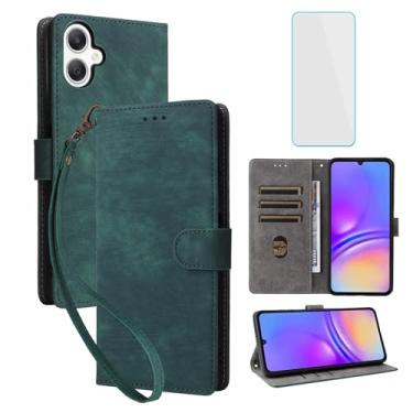 Imagem de IUQXU Capa carteira para celular Samsung Galaxy A06 com protetor de tela [bloqueio RFID] couro flip porta-cartão feminino masculino capa para celular Samsung A 06 SM-A065F Galaxy Ao6 A06 4G LTE verde