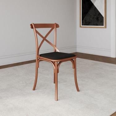 Imagem de Cadeira Katrina Assento Corano Preto Aço Cobre - NEW GREEN, LARANJA