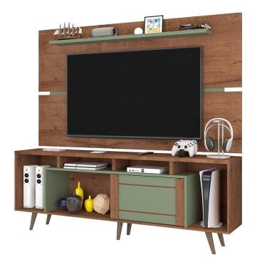 Imagem de Conjunto Rack E Painel Sala Para Tv Até 65 Polegadas Freijo Rustico-green Fosco