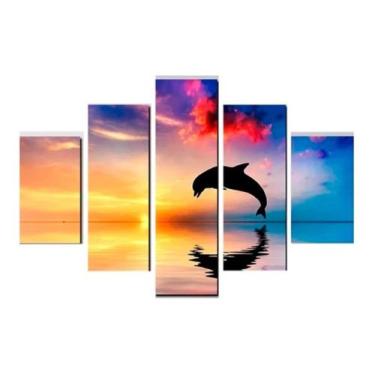 Imagem de Painel Quadro Mosaico 5 Partes Para Sala, Quarto Golfinho - NEYRAD