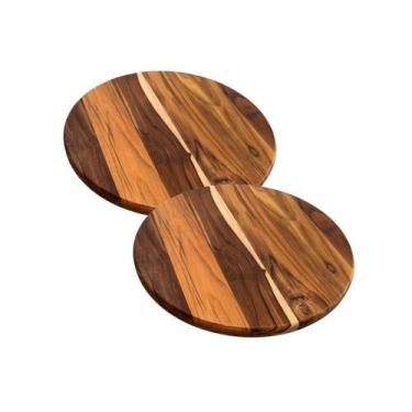 Imagem de Kit 2 Tábuas 45Cm De Madeira Teca Para Cortar E Servir Pizza - Brasa S