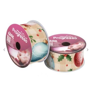 Imagem de Fita de Gorgurão 38 mm COR 339 Natal Bolas Decorativas Fundo Xadrez 10