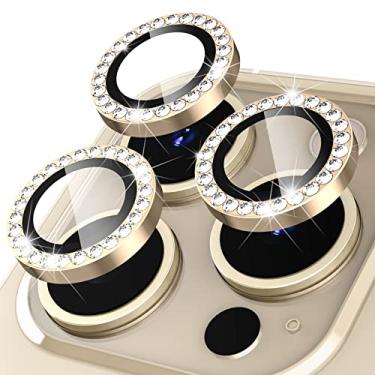 Imagem de Suoman Pacote com 3 capas de câmera de diamante circular de vidro temperado para iPhone 12 Pro Max, protetor de lente para iPhone 12 Pro Max de 6,7 polegadas [não afeta fotos noturnas] - Diamantes - ouro