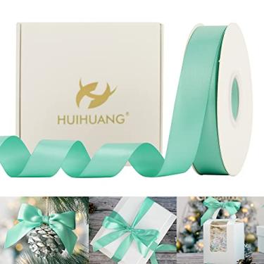 Imagem de HUIHUANG Fita de cetim 2,5 cm fita azul Tiffany 50 jardas Aqua Blue dupla face fitas de cetim de seda para artesanato decoração de árvore de Natal laços de embrulho de presente buquê floral de noiva decoração de chá de bebê