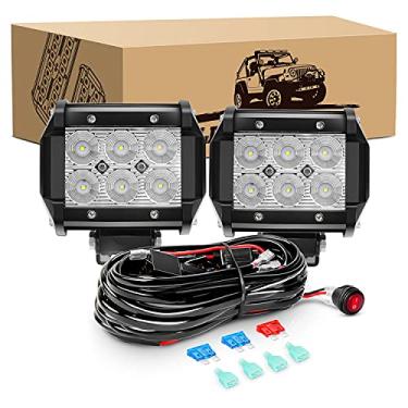 Imagem de GOOACC 2 pçs 18W LED Pods Barra de luz de inundação Luz de neblina Iluminação de condução com 16AWG Cablagem Off Road - 2 Fios para carrinho de golfe de caminhão SUV ATV UTV Boat, 2 anos de garantia, (Auto-501)