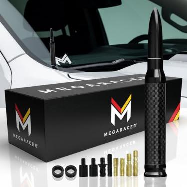 Imagem de Antena Mega Racer 50 Cal Bullet – Fibra de carbono preta 14 cm compatível com AM/FM ajuste universal para caminhão, alumínio sólido com design antirroubo e seguro para lavagem de carro