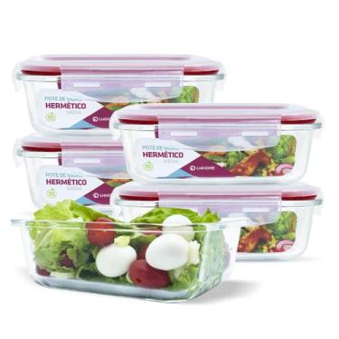 Imagem de Conjunto 5 Pote Vidro Hermético Marmita Tampa Plástico 640ml - U4home,