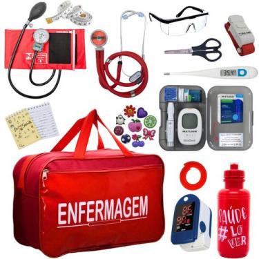 Imagem de Kit Bolsa Cores Aparelho Pressao Esfigmomanometro Medidor de Glicose C