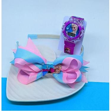 Imagem de Kit Relógio Infantil Menina Digital Pisca Luz Led Toca Musica Princesa