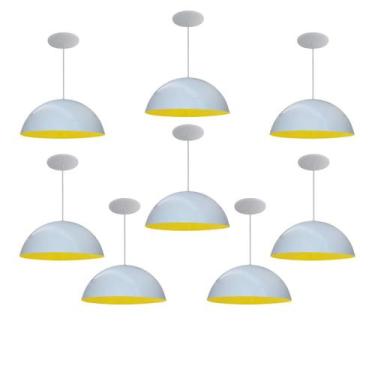 Imagem de Kit 8 Luminária Pendente Meia Lua 34cm Com Interior Amarelo Com Fiação