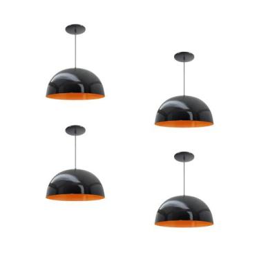 Imagem de Kit 4 Luminária Pendente Meia Lua 24cm Com Interior Laranja Fiação 110