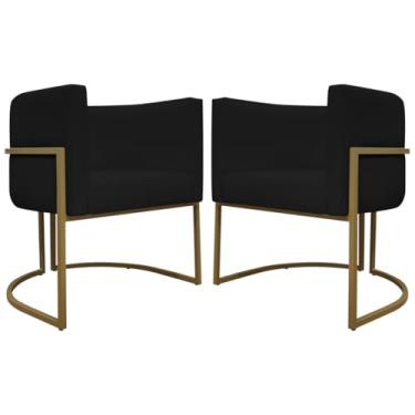 Imagem de Kit 2 Poltronas Decorativas Para Sala Recepção Luna Corino Preto Base de Ferro Dourada - Clique & Decore