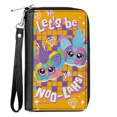 Imagem de Buckle-Down Furby Wallet, Zip Around, Furby Furblets Ray Vee e Luv Lee Lets Be Noo Lahs Pose, couro vegano, Amarelo, 7.5"x4.5", Casual
