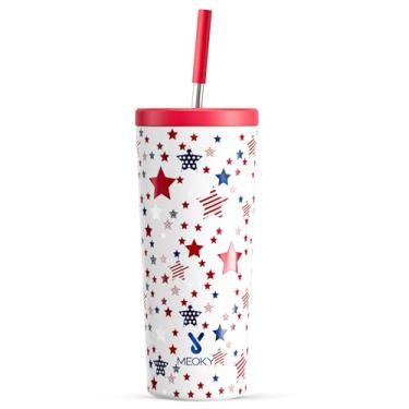 Imagem de Meoky Copo Isolado de 680g com Tampa e Canudo, Aço Inoxidável, Vácuo, 24 Horas, 100% À Prova de Vazamento, Cilíndrico, 24oz, Estrela