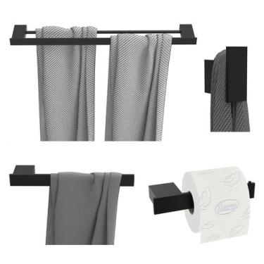 Imagem de Kit 4 Acessórios De Banheiro Preto Toalheiro Duplo UN.Master - UNIDAS 