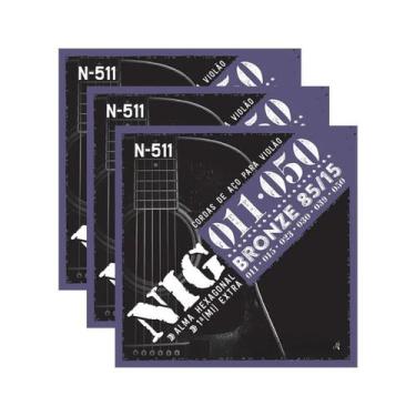 Imagem de Kit 3 Encordoamento Violão Aço Folk Bronze Nig N-511 .011" PRN511L - R