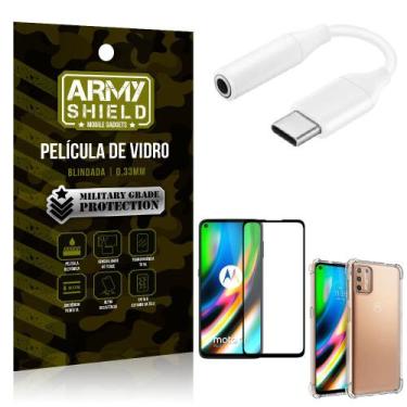 Imagem de Adaptador Fone Tipo C para P2 Moto G9 Plus + Capinha + Película 3D - A