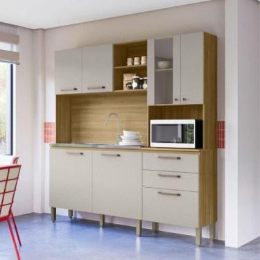 Imagem de Cozinha Compacta Kits Paraná 7 Portas 3 Gavetas Mega Freijo Soft - OUT