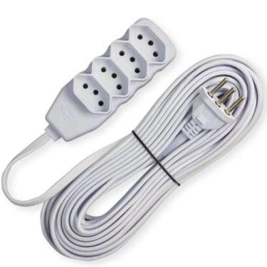 Imagem de Extensão Tripolar 4 Tomadas 10A 10M Slim Branca - Force Line