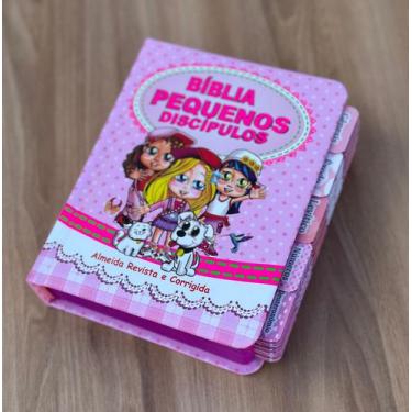 Imagem de Bíblia infantil pequenos discípulos Rosa com abas adesivas já coladas 