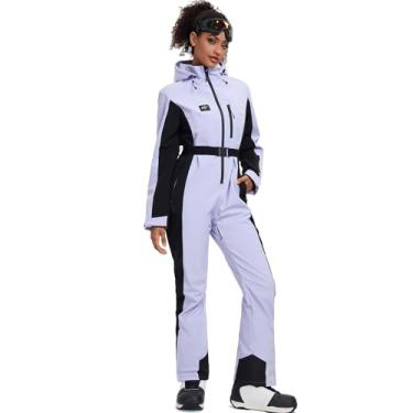 Imagem de Roupa de esqui feminina, roupa de neve, impermeável, para snowboard, inverno, exterior, casaco de esqui e calças (roxo, M)