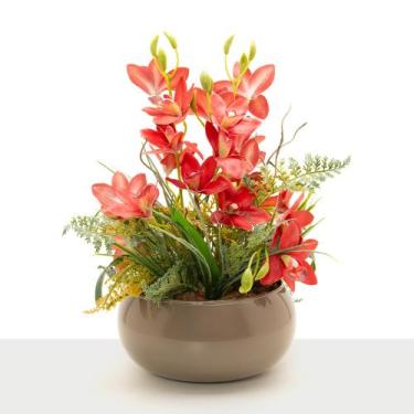 Imagem de Arranjo Orquídea Artificial Silicone Centro De Mesa Decorativo - Flora