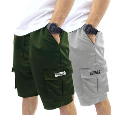 Imagem de Kit 2 Bermudas Corta Vento Bolso Cargo Hunter Colors Verão, Vrd, Cnz, 