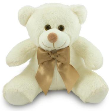 Imagem de Urso de Pelúcia com Laço 20cm Anti-alérgico - Toybrink, Baunilha, Bege