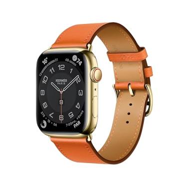Imagem de DONEGANI Pulseira de couro LB1 para Apple Watch Se Ultra 2 de 40 mm, 44 mm, 46 mm, 42 mm, 45 mm, 41 mm, 38 mm, 49 mm, séries 10, 9, 8, 7, 6, 5, 4 e 3, 3, laranja