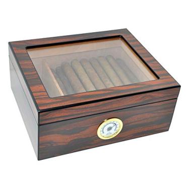 Imagem de DUCIHBA Armazenamento de umidificadores de charutos 25-50 Cuba Caixa de charutos, visor superior de vidro temperado, caixa de charutos de mesa de madeira de cedro espanhol artesanal com divisor