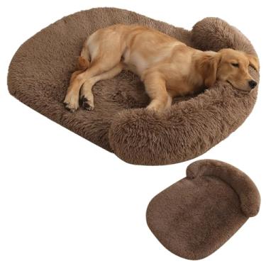 Imagem de Cama de cachorro para cães de médio e grande porte, cama de cachorro fofa de pele sintética, móveis de caixa de cachorro, cama de cachorro lavável à prova d'água, cama de espuma(Khaki,XL)