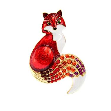 Imagem de Broche de raposa pequeno de diamante de pintura a óleo da moda broche de lapela feminino broche de lapela retrô clipe de cachecol feminino joias acessórios de roupas, Metal, Vermelho