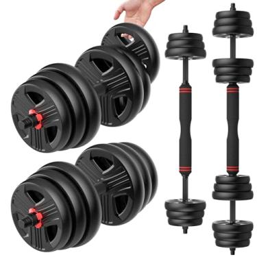 Imagem de UKEEP Conjunto de halteres ajustáveis, conjunto de peso livre de 20/30/40/60/36 kg com conector de 2 conversíveis para barra, exercícios de fitness para academia em casa, adequado para homens/mulheres