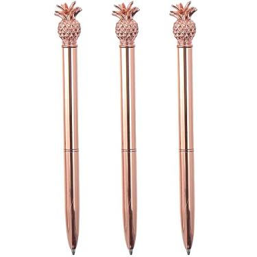 Imagem de dohobby 3 canetas esferográficas ouro rosa de metal, material de escritório com refil de abacaxi, tinta preta, para Natal, casamento, aniversário