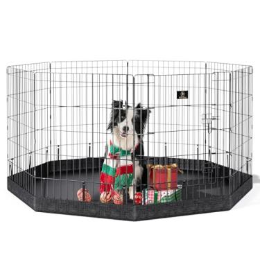 Imagem de PJYuCien Cercadinho Dobrável para Animais de Estimação de Metal para Exercícios com Porta e Almofada Inferior, Cerca para Cães, Caneta para Filhotes, Quintal para Coelhos, Canis para Animais Pequenos,