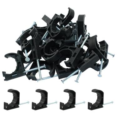 Imagem de HARSKIYER 30 peças de meia braçadeira J-Hook com prego, grampos de tubo Pex de 3/4 polegadas Ganchos Pex para suporte de tubulação Pex, grampos de linha Pex pretos fixadores Pex para conexões de tubos