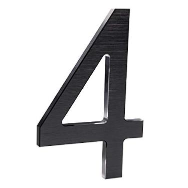 Imagem de Números de casa modernos de 20 cm - Número de endereço residencial flutuante de alumínio premium com acabamento escovado elegante e sofisticado, preto, número 4