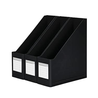 Imagem de HUAPRINT Porta-revistas preto, porta-arquivos de papelão (pacote com 3), caixa organizadora de revistas, com etiquetas