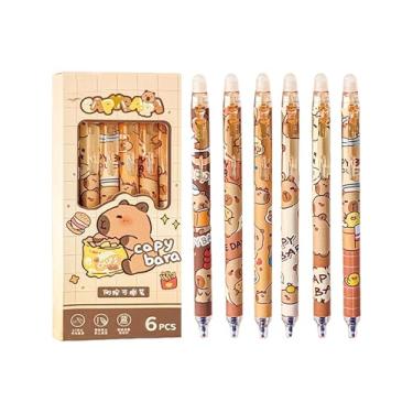 Imagem de Conjunto de 6 Canetas Gel Capybara, Kawaii, Apagável, Azul, Desenho de Capivara.Caneta mágica que apaga
