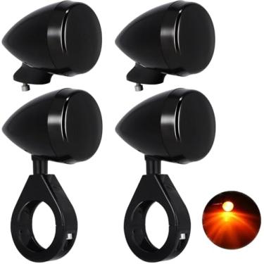 Imagem de 4 peças de braçadeira de garfo traseiro dianteiro da motocicleta luzes de seta de LED para Harley e carcaça preta 41 mm lâmpadas indicadoras de substituição