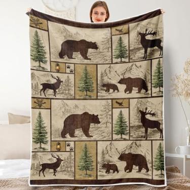 Imagem de Cobertores rústicos para cabana, chalé rústica, urso, veado, alce, floresta, flanela, aconchegante e felpudo, cobertor para sofá, caça à vida selvagem, acampamento, decoração de quarto e quarto de