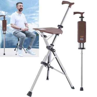 Imagem de CHONGHAN 2 Em 1 Bengala DobráVel Com Assento, Combo De Assento De Bengala DobráVel, Assento De Cadeira De Muleta DobráVel PráTico 3 Pernas Resistente BastãO De Caminhada De AlumíNio,Suporte 120 Kg