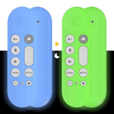 Imagem de [Pacote com 2] Capa de silicone para controle remoto AGENTNANO para Google TV Streamer 4K, brilha no escuro, capa protetora para controle remoto Google TV Streamer 4K com cordão (azul + verde)