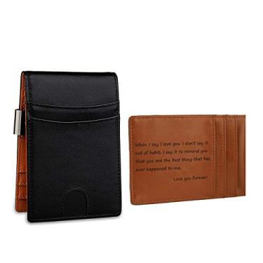 Imagem de Awofer Carteira de couro personalizada com clipe de dinheiro - presentes masculinos perfeitos para marido, filho, pai ou namorado, Para ele, One_Size, Minimalista